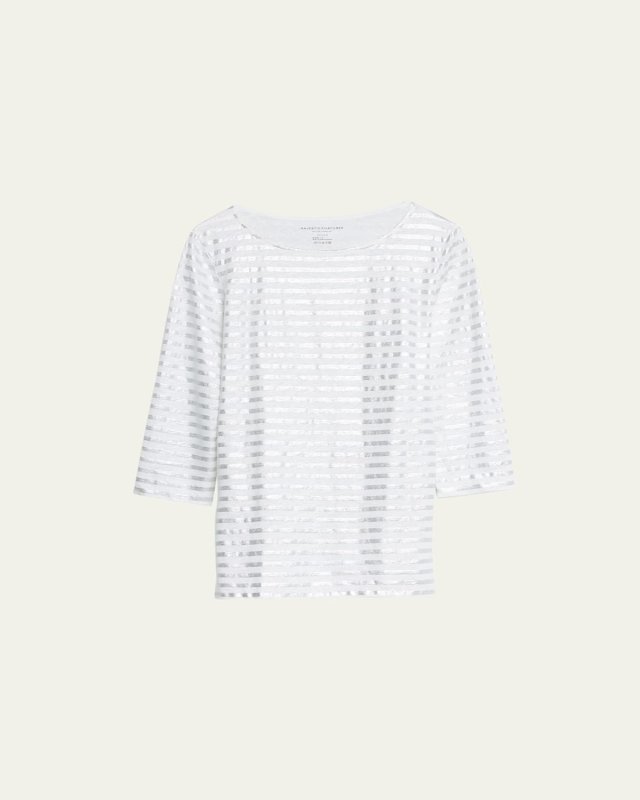 Stretch Linen Metallic Striped Top